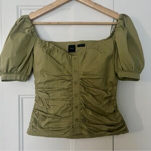 Pinko Olive Green Puff Sleeve Crop Top